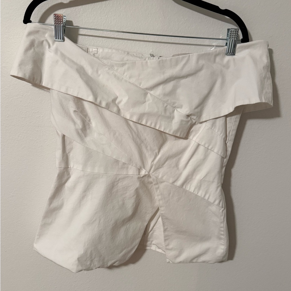 LOFT Off-Shoulder White Short Sleeve Top